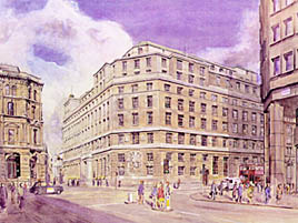 Tim Rose Artist impressions architectural perspectives Head Office of Barclays Bank, London.