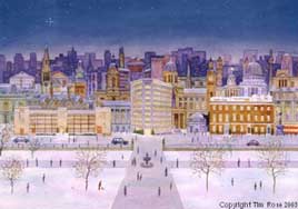Previously commissioned christmas cards.  City Buildings